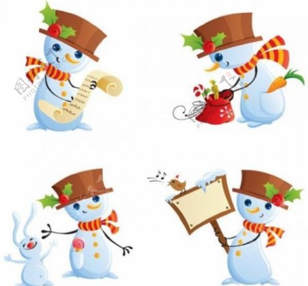4快乐的圣诞雪人矢量卡通