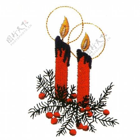绣花色彩红色蜡烛圣诞节免费素材