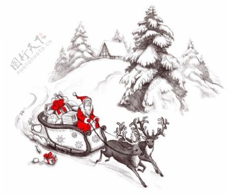 位图插画圣诞节圣诞老人雪橇免费素材