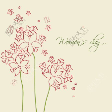 三八妇女节贺卡或海报上棕色背景美丽的花卉设计