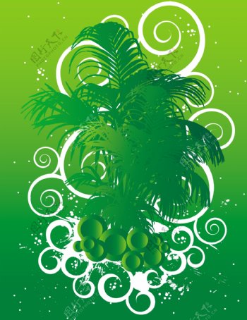 印花矢量图优雅植物树叶色彩绿色免费素材