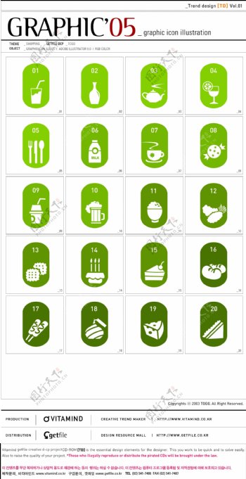 韩国绿色圆角竖矩形饮食矢量图标套系30