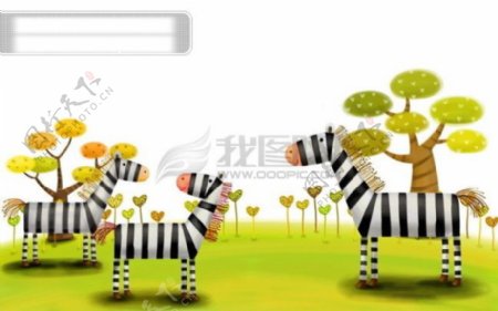 HanMaker韩国设计素材库背景卡通可爱斑马草地动物