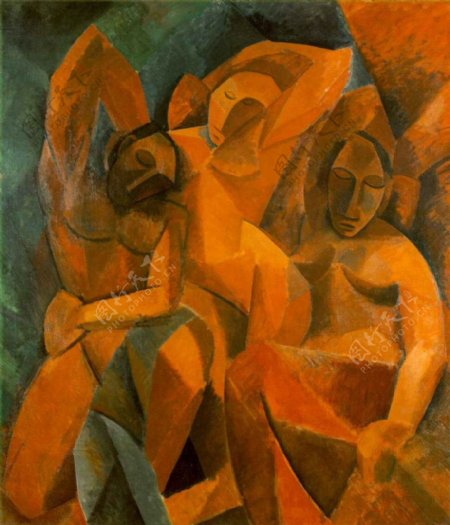 1908Troisfemmes西班牙画家巴勃罗毕加索抽象油画人物人体油画装饰画