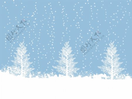 冬天雪景风景插画树木大树