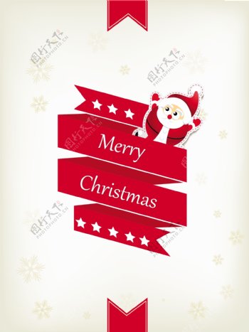 圣诞节插画矢量与圣诞彩带和标签的圣诞老人