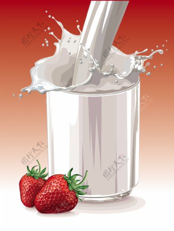 新鲜的草莓牛奶设计矢量图02