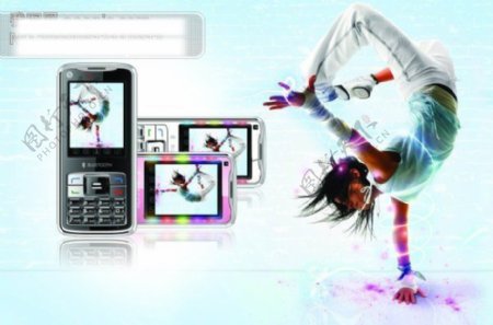 Bluetooth蓝牙手机广告炫彩街舞美女蓝牙手机图片素材手机海报PSD源文件