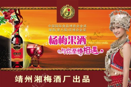 龙腾广告平面广告PSD分层素材源文件酒杨梅果酒靖州湘梅女人