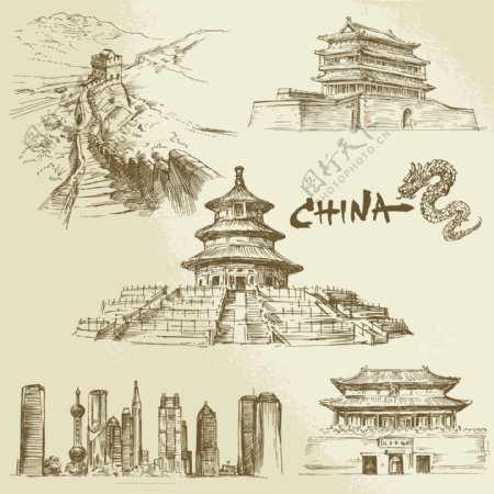 中国著名建筑插画