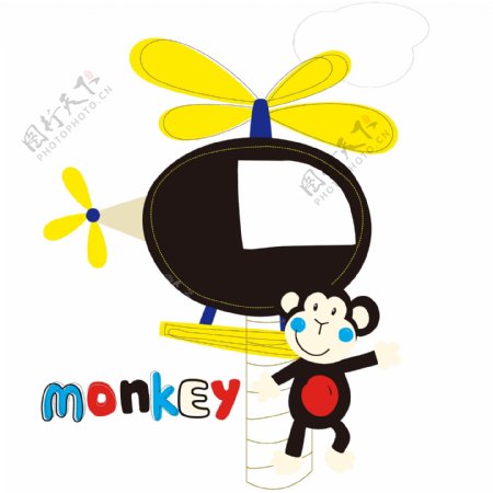 印花矢量图婴童卡通动物猴子黄色免费素材