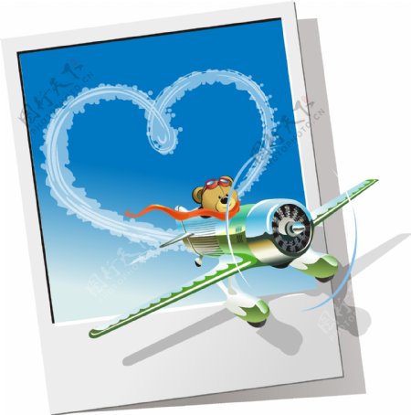 小熊飞机相框素材图片
