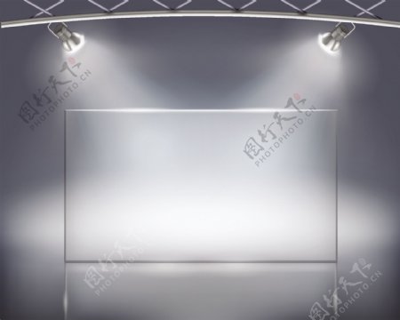 灯光照射展厅墙面设计矢量素材