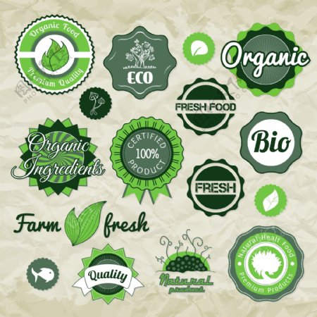 生态农场食物标签矢量素材