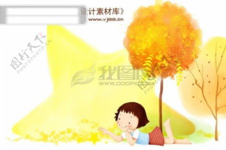 HanMaker韩国设计素材库背景卡通漫画可爱梦幻童年孩子女孩树