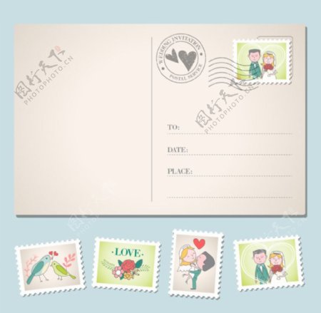 明信片与邮票设计矢量素材