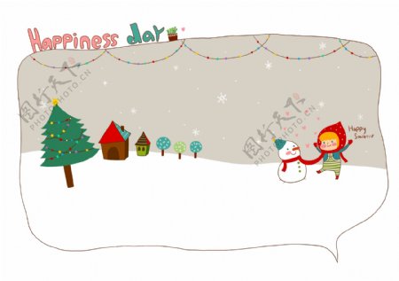 雪地上的小红帽和圣诞树