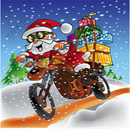 骑摩托车的圣诞老人图片
