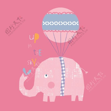 印花矢量图T恤图案图文结合卡通动物大象免费素材
