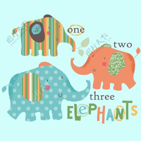 印花矢量图婴童卡通动物大象蓝色免费素材