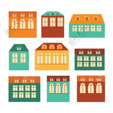 9款彩色房屋平面设计矢量素材