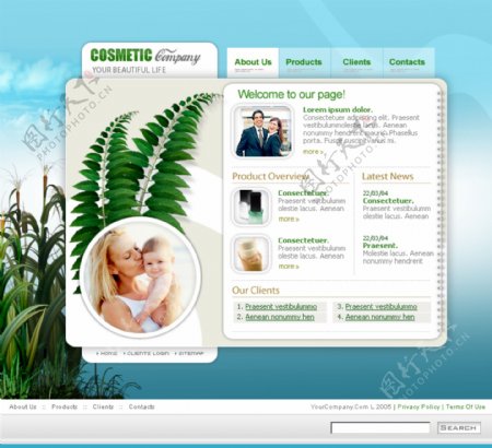 网页模板蓝色自然植物护肤婴儿图片