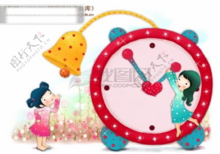 HanMaker韩国设计素材库背景卡通漫画可爱梦幻儿童孩子女孩童真时钟