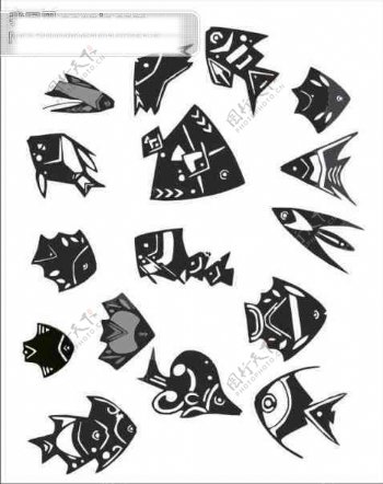 鱼的图案黑白动物图案系列