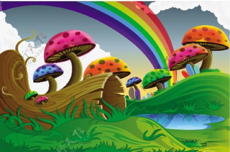 彩虹蘑菇林矢量素材