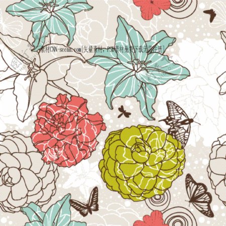 彩色花卉画稿背景设计矢量素材