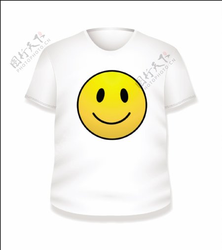 笑脸快乐的白色T恤设计矢量插画模板