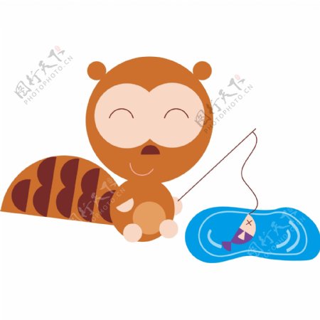 印花矢量图婴童卡通动物小松鼠钓鱼免费素材