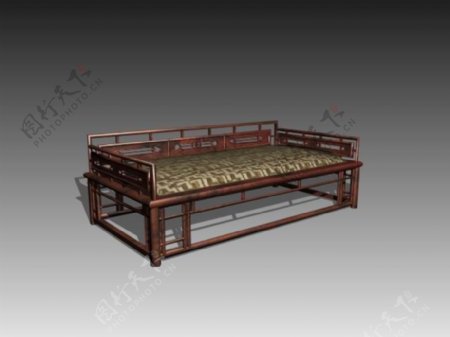中式床3d模型家具图片素材1