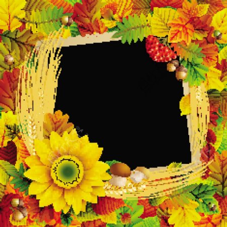 一个晴朗的秋天树叶相框背景矢量素材03