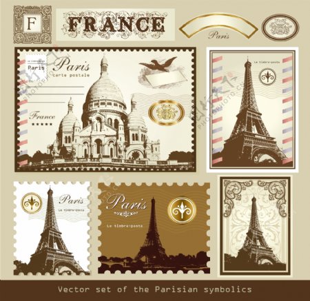 在伦敦和巴黎的象征邮票01矢量素材