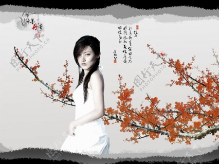 水墨丹青广告设计PSD分层素材红梅素颜
