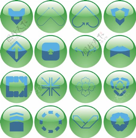 各种符号的绿色水晶球按钮图标矢量素材