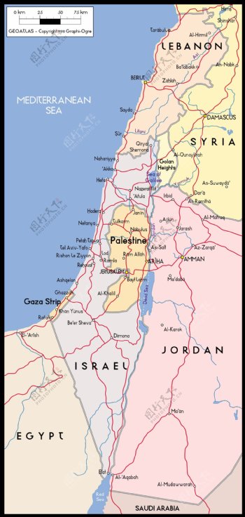 精美矢量世界地图素材以色列巴勒斯坦地图