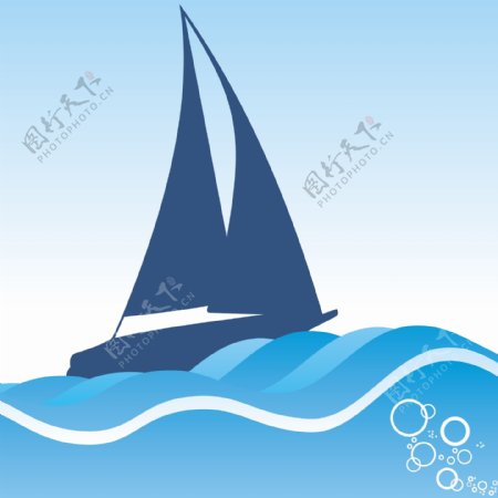 蓝帆船海洋矢量背景