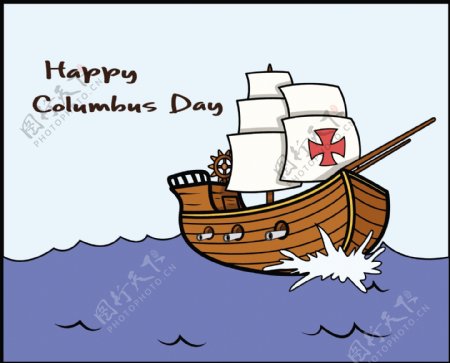 快乐的哥伦布日帆船的矢量图形