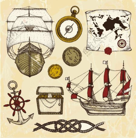 古代航海主题矢量素材