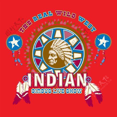 印花矢量图T恤图案图文结合印第安人物男人免费素材