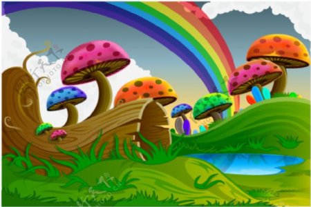彩虹蘑菇林E矢量素材