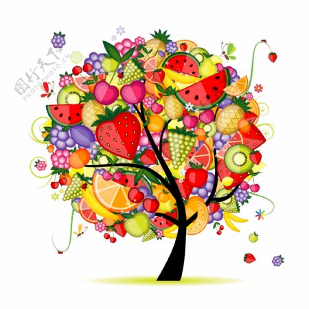 色彩创意水果树矢量素材