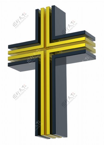 黑色与金色十字架白色隔离