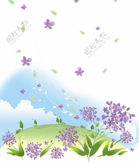 飘舞的紫色花朵移门图