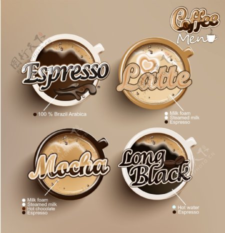 创意咖啡菜单标签矢量