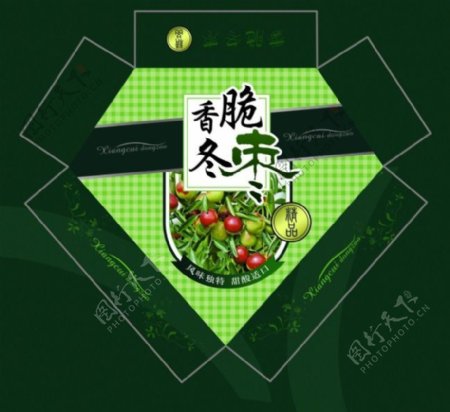 绿色食品冻枣包装PSD素材