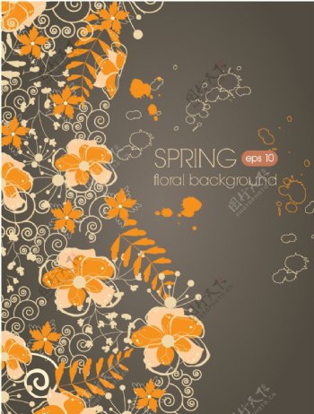 精美春季花卉装饰背景矢量素材