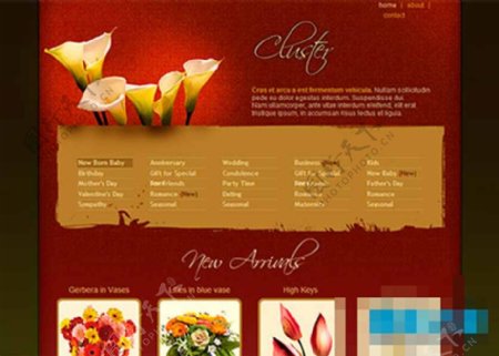 红色优雅质感背景花店商城CSS模板